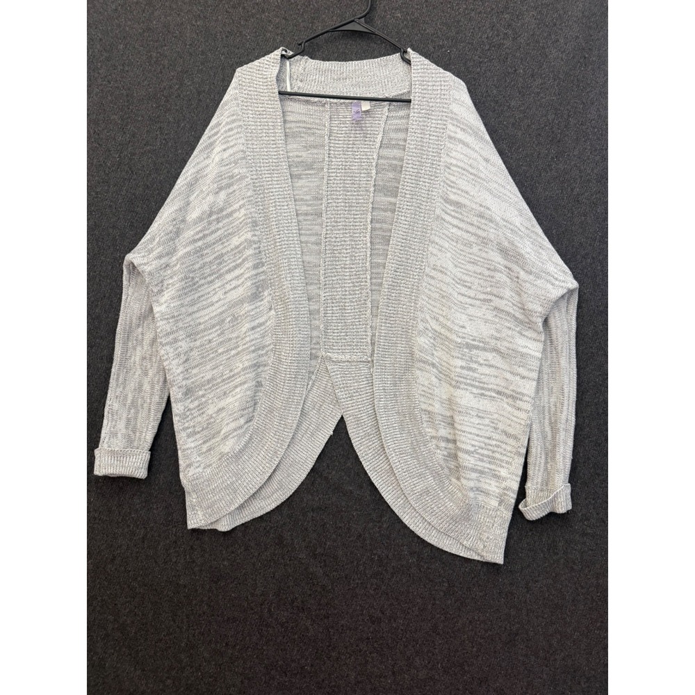 Womens Grey Open Front Split Back Cardigan Sweater Boho Cozy